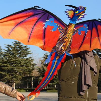 Cometa de nailon 3D grande con forma de dragón volador y línea de 100 m, juguetes deportivos familiares para exteriores