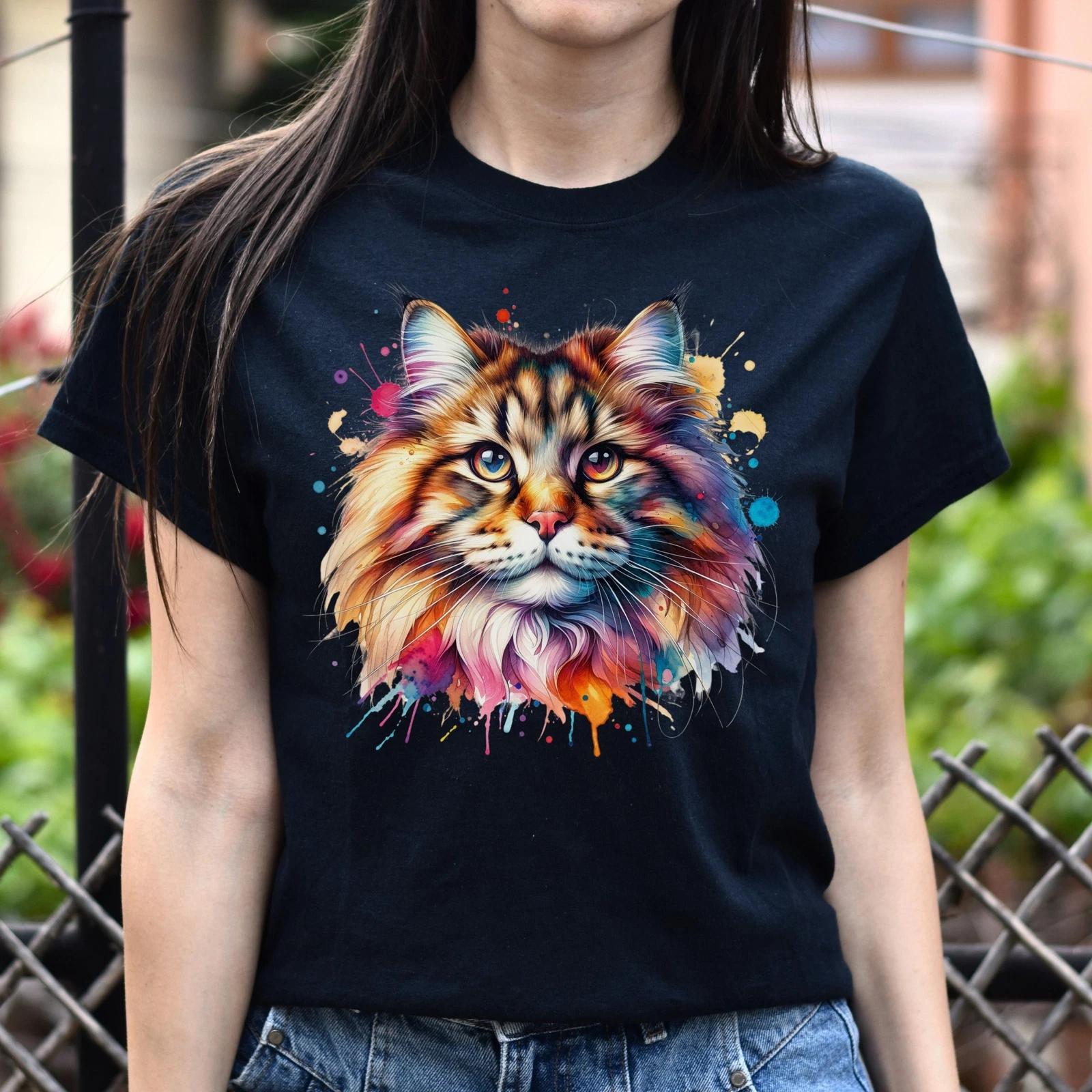 Norvegian Forest Cat Color Splash Unisex T-Shirt Black Navy Dark Heather XL