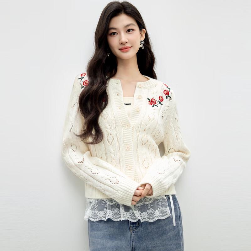 

Женский винтажный вязаный кардиган с вышивкой Qiusui Yiren M