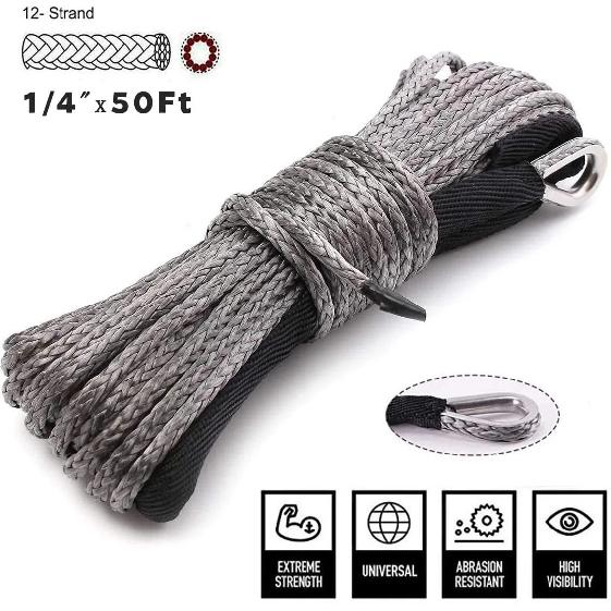 15M 7500LBS Synthetic Winch Rope Line Recovery Cable For Jeep Off Road 4WD ATV UTV Truck Boat SUV Synthetic Winch Towing Rope