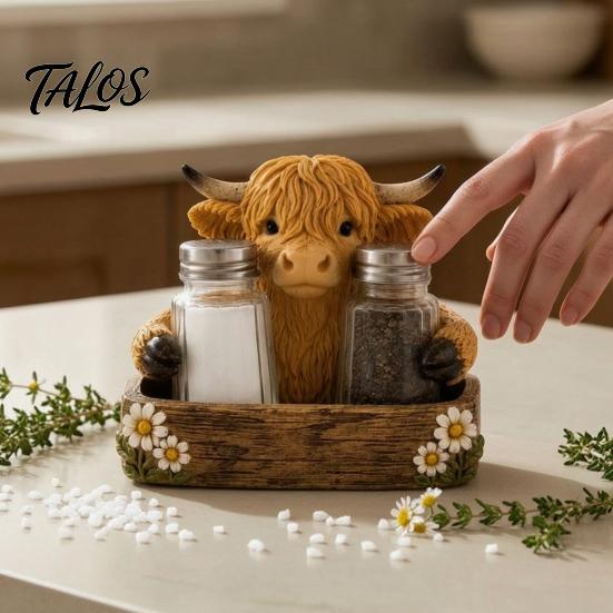 Decorative Tissue Holder Highland Cow Seasoning Bottle Holder/Tissue Box, Farmhouse Resin Storage Stylish Tabletop Organizer, Box for Kitchen