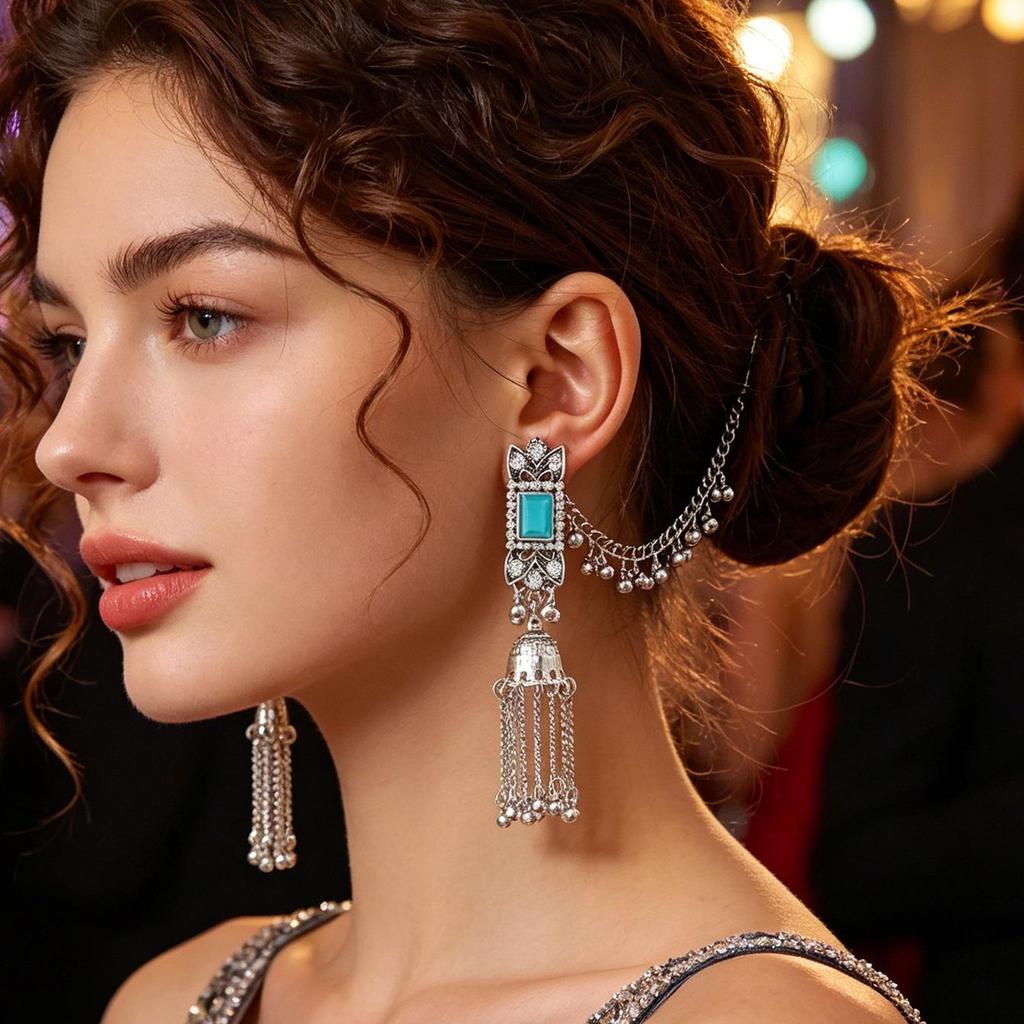 Bohemian Indian Style Long Tassel Bell Dangle Earrings