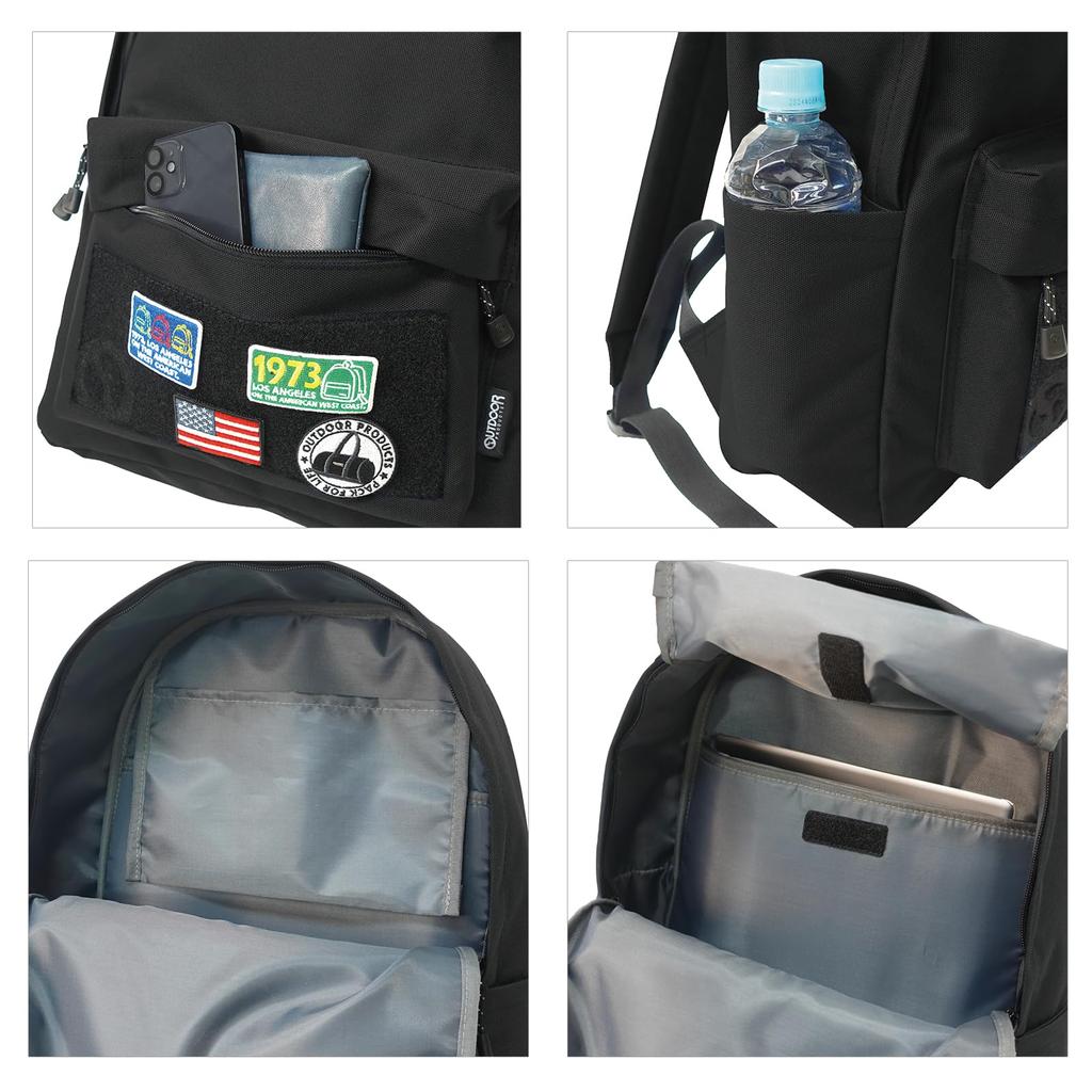 Outdoor Products Men's Basic Luminous Chronicle Backpack with Patch, Customizable, A4 Storage, Black, Size F