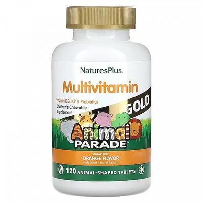 Sursa vieții, Animal Parade Gold, multivitamine masticabile pentru copii, supliment mineral, aromă naturală de portocale, 120 de animale