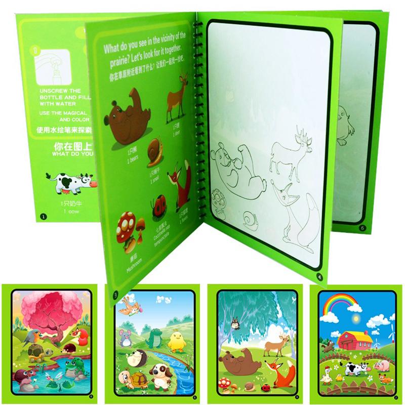 1 Set Water Painting Book Reusable Montessori Coloring Book Magic Pen Draw With Water Creative Graffiti Manual Gift Boy Girl ZYF
