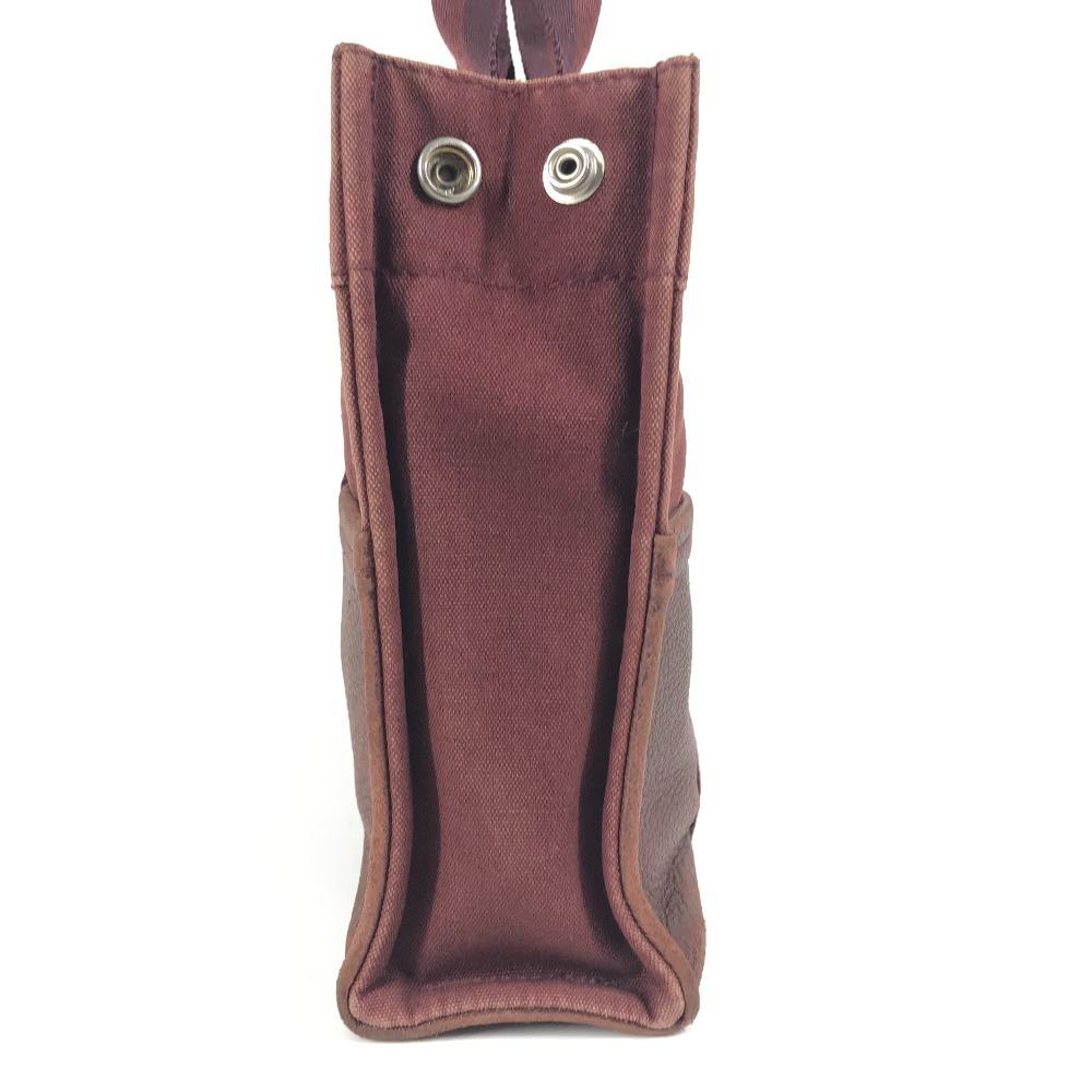 HERMES Half Leather Fourre ToutPM Tote Bag Hand Bag Leather/Canvas wine-red