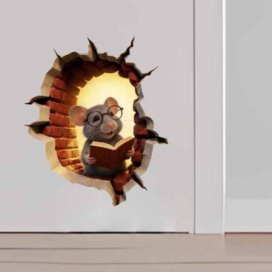 3D Mouse Hole Wall Decals Peel And Stick Decorative Wall Stickers Mouse Hole In The Wall Sticker with 3D Effect for Living Room Bedroom Wall Decor
