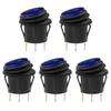 5Pcs/Set Waterproof Rocker Round Switch Toggle Red Blue LED Light Car Auto Boat Dash ON/OFF SPST Button Luminescence Accessories
