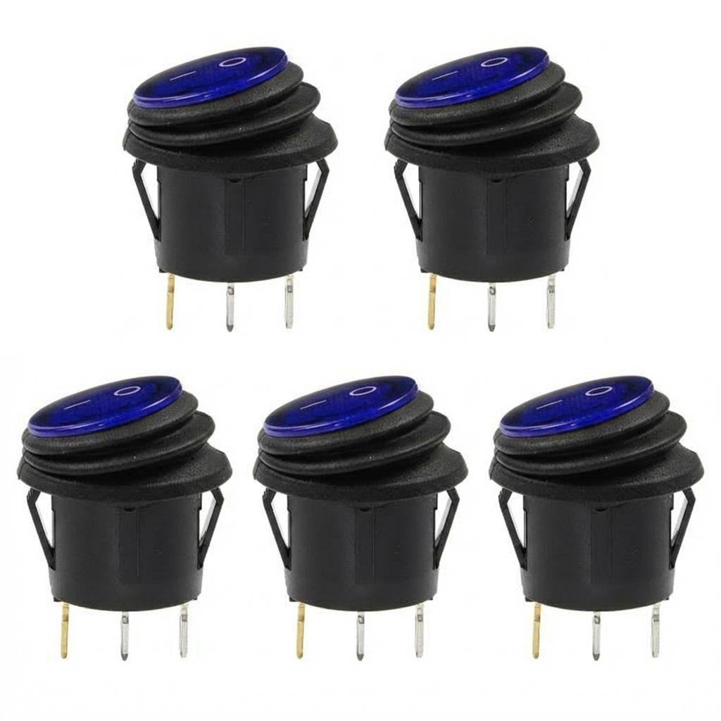 5Pcs/Set Waterproof Rocker Round Switch Toggle Red Blue LED Light Car Auto Boat Dash ON/OFF SPST Button Luminescence Accessories