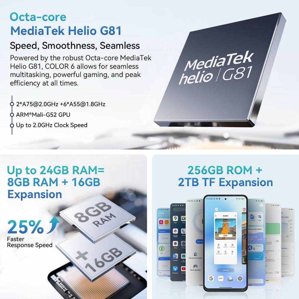 Blackview COLOR 6 Android 15 Smartphone Mobile Phone 8GB 128GB/256GB 6.67inch 2.4K Display 90HZ Cellphone