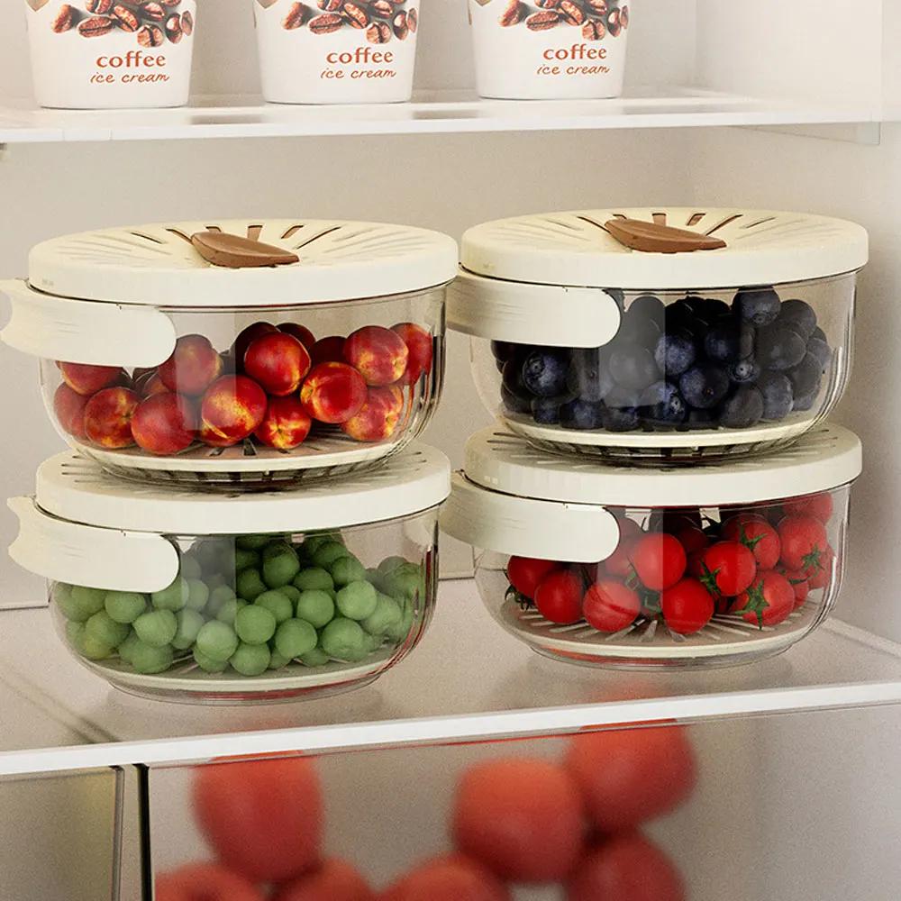 New Drain Basket with Lid Fruit Rice Washing Drain Basket with Handle Refrigerator Storage Bowl Home Kitchen Organizer Rice bowl
