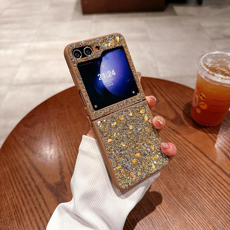 Suitable for Samsung ZFlip5 Flash Diamond Loose Powder Mobile Phone Case Flip4 Folding Screen Fold5 Full Cover Protective Case Fairy