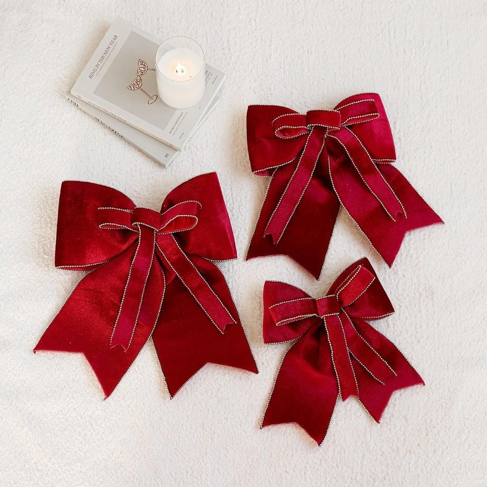 New Double Layer Velvet Christmas Bow Tie Red Cloth Tree Decorations Christmas Bowknot Door Decor
