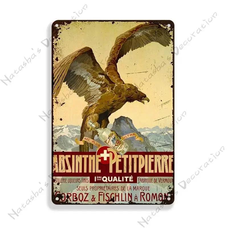 Absinthe Metal Tin Sign Beer Brand Metal Signs Wall Plate Vintage Metal Plaque Man Cave Home Plate Wall Industrial Decor