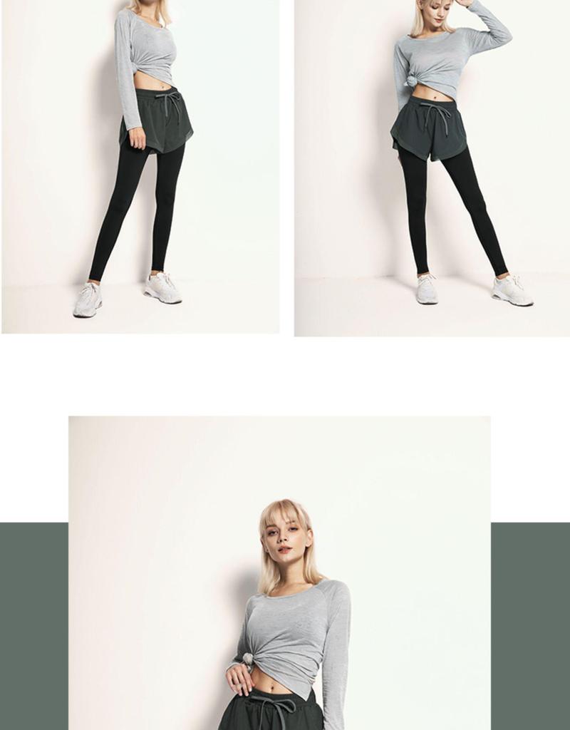 Breathable Sweat-Absorbent Faux Two-Piece Fitness Leggings for Yoga and Running