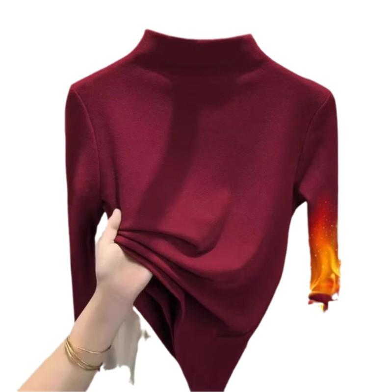 2024 Autumn/Winter White Cashmere Half-High Neck Long Sleeve Pullover Luxurious Base Layer T-Shirt