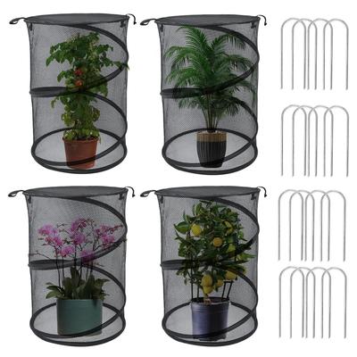 Mesh Plant Enclosure Pop Out Mesh Plant Cover 4 Pieces Foldable Tent With 16 Stakes Fly-Proof Animals Barrier For Garden