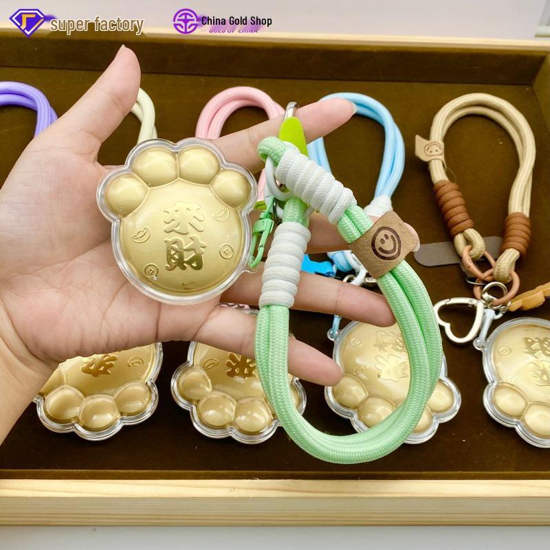 Gold-Plated Wealth-Attracting Cat Paw Keychain Pendant Charm Souvenir Without Gold
