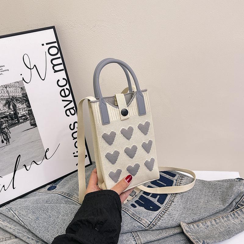 High-end Ins Knitted Mobile Phone Bag Love Series Versatile and Personalized Women's Handbag Dopamine Crossbody