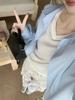 Women's Blue Spliced Lace Shirt Jacket - 2025 Korean Design, Loose Fit, Sun Protection for Summer