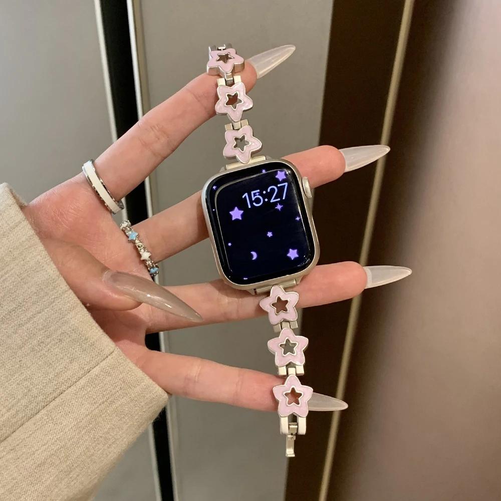 Luxury Stainless Steel Band for Apple Watch Ultra 49mm 10 46mm 42 Chain Bracelet for IWatch 9 8 7 6 SE 45mm 41 40 44 Women Strap