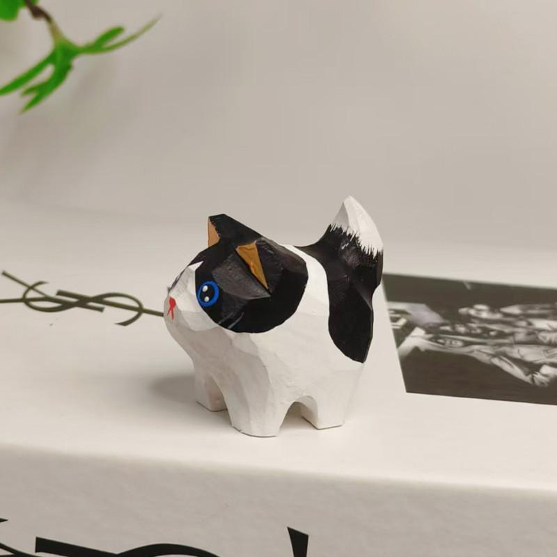 

Wooden Cat And Corgi Handcrafted Figurine With Carving Art For Gift Giving And Home Decor Style D