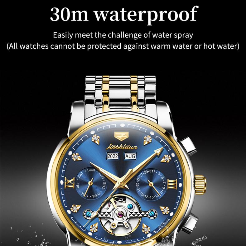 JINSHIDUN Neue Business- und Freizeit-Herrenuhr Einfache Business-wasserdichte leuchtende multifunktionale mechanische Uhr High-End-Herrenuhr