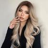 HENRY MARGU Blond Platinový Ombre Hnědý Syntetický Paruka pro Ženy Dlouhá Vlnitá Přirozená Paruka Cosplay Paruka s Cestičkou Uprostřed Žáruvzdorná