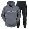 Unisex Spring/Autumn Casual Hooded Sweatshirt Set - Trendy Fleece Sportswear with Printed Hoodie