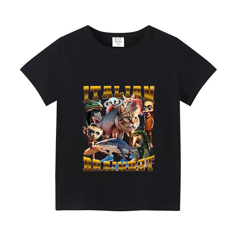Italy Brain Rot Funny Animal Kids' Cotton T-Shirt - Cappuccino Assassin Short Sleeve