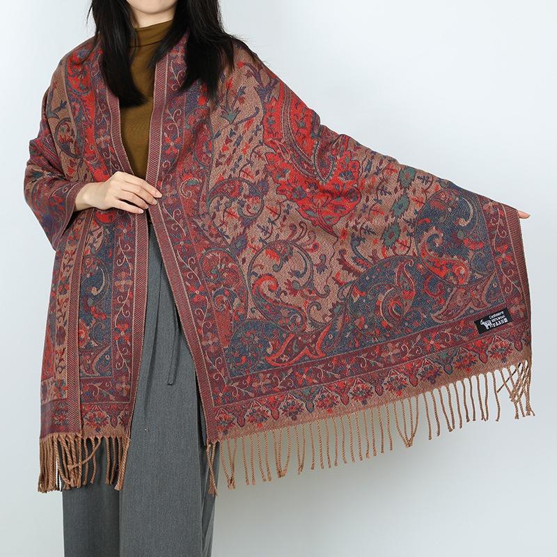 Autumn and Winter Jacquard Cashew Fringed Scarf Women Wear a Large Shawl Outside To Travel Warm Decoration Dual-purpose