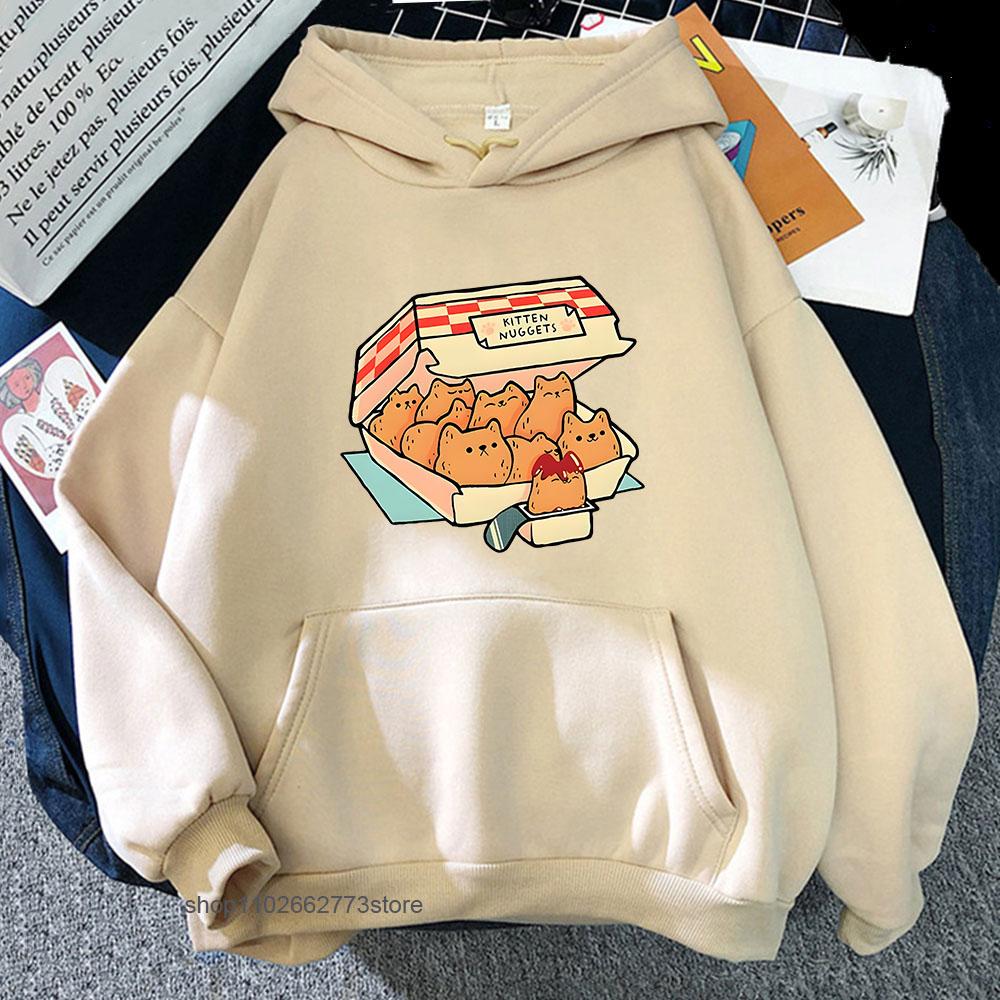 Kitten Nuggets Happy Hoodies Women Kawaii/cute High Street Sweatshirts Cat Biscuits Dipping Sauce Long Sleeve Men
