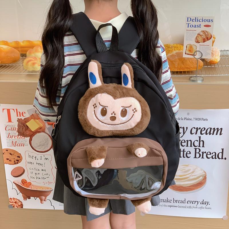 New 3D Cartoon Kids Double Shoulder School Backpack with Cute Doll and Large Capacity