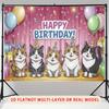 2D Cartoon Kitten Birthday Backdrop Pink Curtain Balloon Party Background