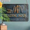 2D Flat 1pc 12"x8" Retro Book Stack Aluminium Wall Art with "READING NOOK" Quote - Vintage Home Library Decor, Classic Book Design, Durable Aluminium