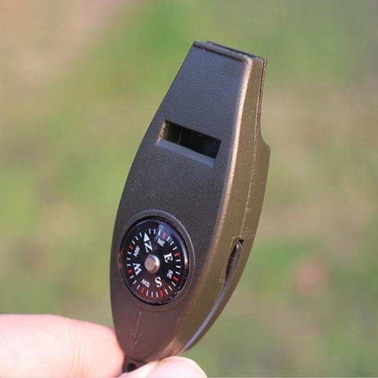 Notfallpfeife Kompass Lupe Thermometer Klarer Klang Schlüsselanhänger Design 4 in 1 Multifunktions-Wanderpfeife Outdoor-Zubehör