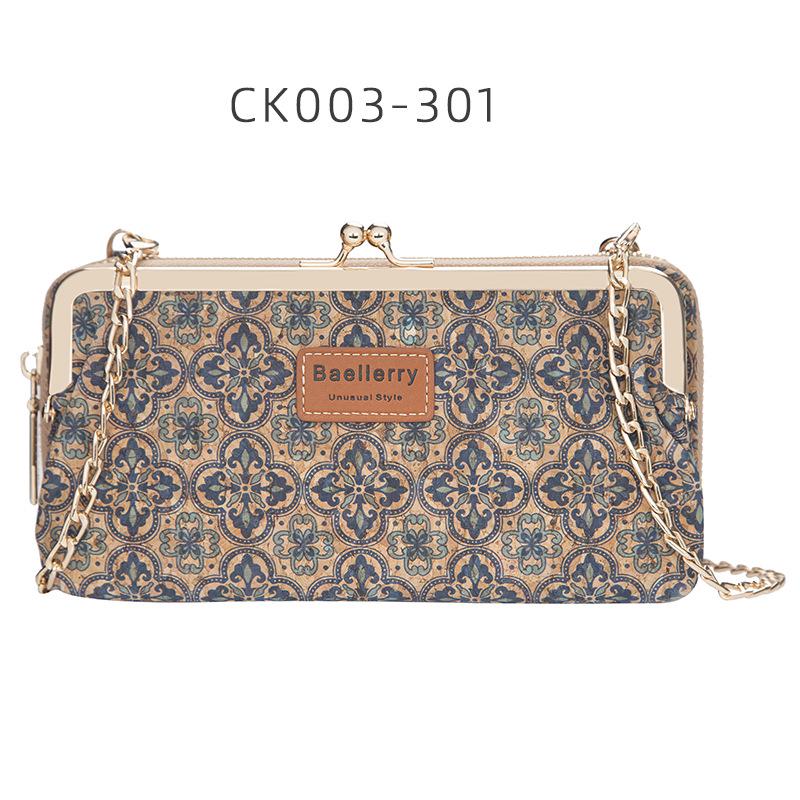 Baellerry Women's Long Purse Fashion Cell Phone Bag Printed Wallet with Metal Chain Multifunctional Crossbody Bag