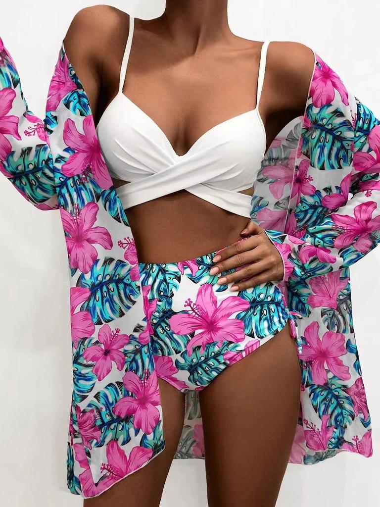 2023 Trendy Mesh Print Bikini: Sexy Push-up 3-Piece Split Swimsuit for Women