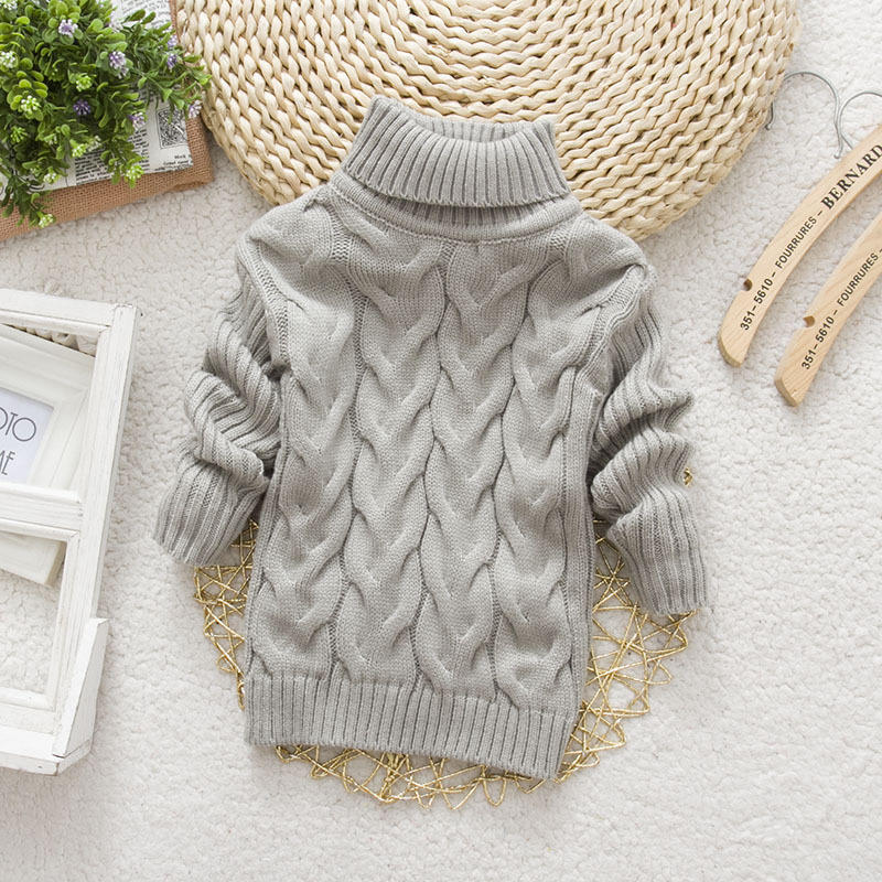 Children's Sweater Autumn New Style Solid Color High Neck Knitted Top for Boys and Girls
