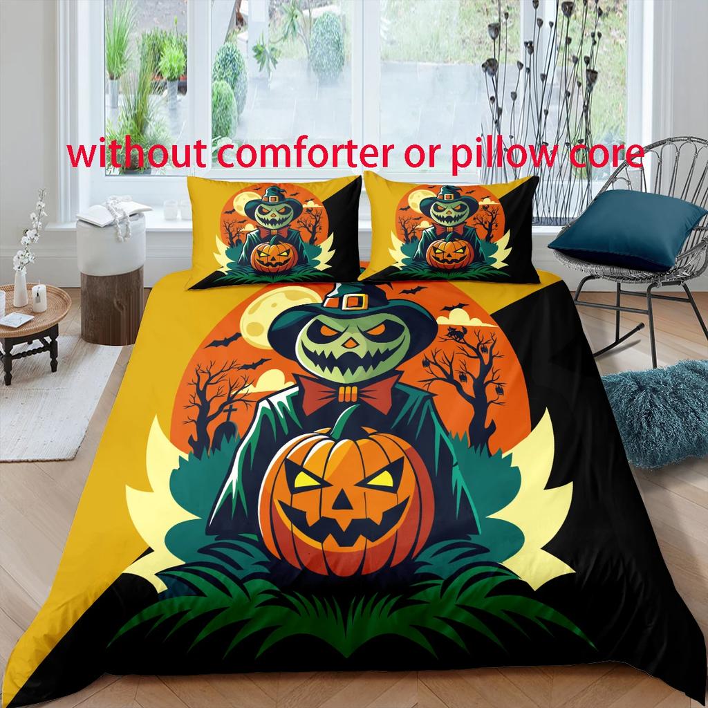 Halloween - Stil Digital bedrucktes Bettbezug-Set - Polyester - Schlafzimmerdeko - 1 Bettbezug + 2 Kissenbezüge (kein Kissenkern)