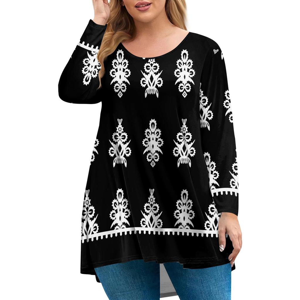 Women's Plus Size Top, Garden Collar Long Sleeved Shirt, Fashionable Floral Print Casual Top