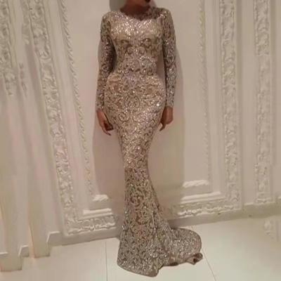 1011 neue europäische und amerikanische Damenbekleidung Bronzierung Langarm Figurbetont Sexy Langes Kleid Abendkleid