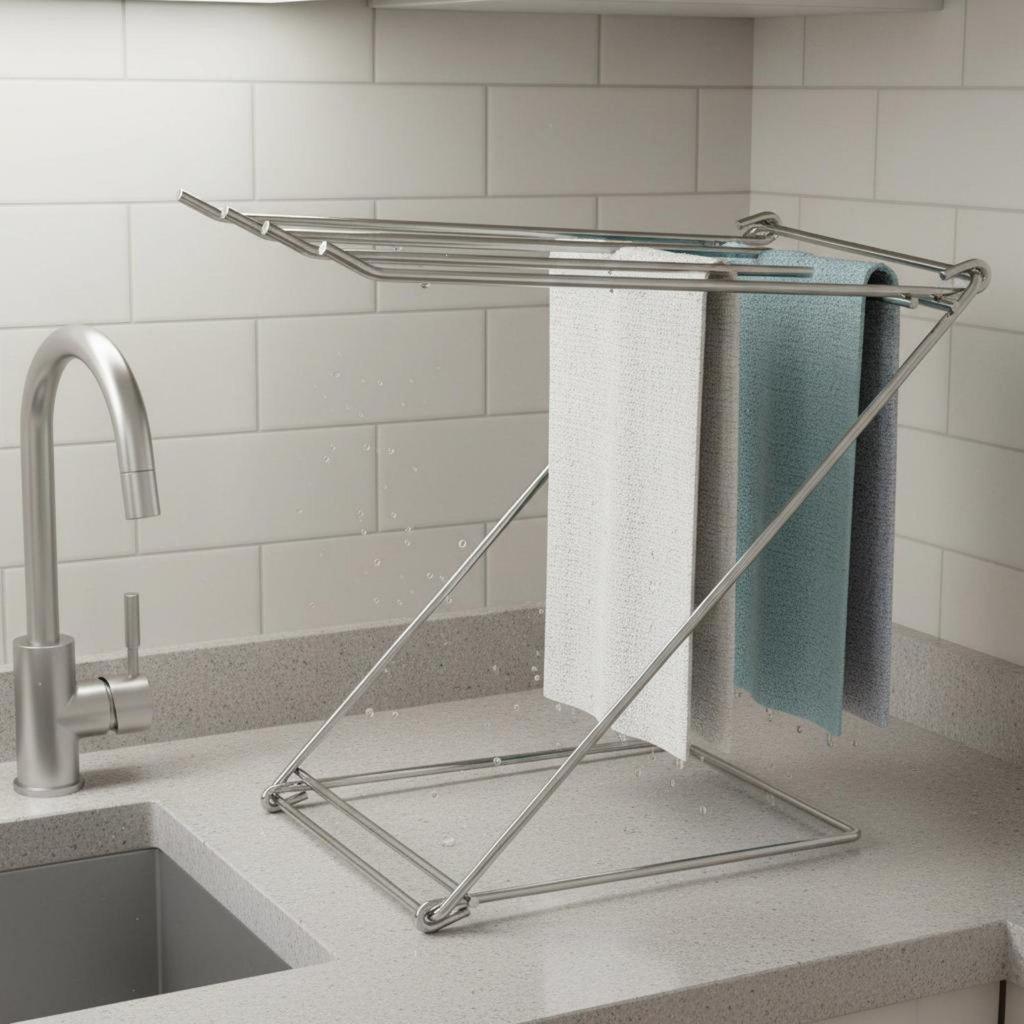 Countertop Dishcloth Holder Draining Design Countertop Rag Dehumidifying Rack Foldable Dishcloth Hanger for Sink