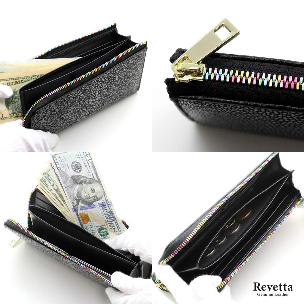 [Revetta] Stingray Leather Long Wallet, YKK MIX Color L-shaped Zipper, Galusha Stingray Black, Men's and Women's Genuine Leather [164-1stw]