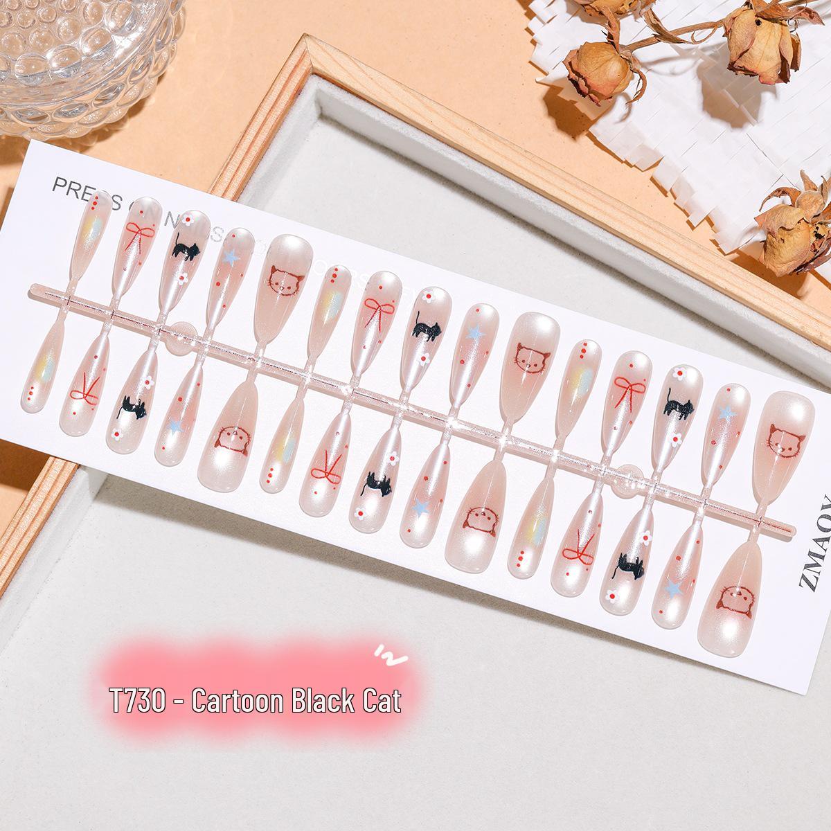 

Cartoon Black Cat Crystal Eye Wearable Nail Stickers - 30 Removable Pieces Full Strip S/S/S