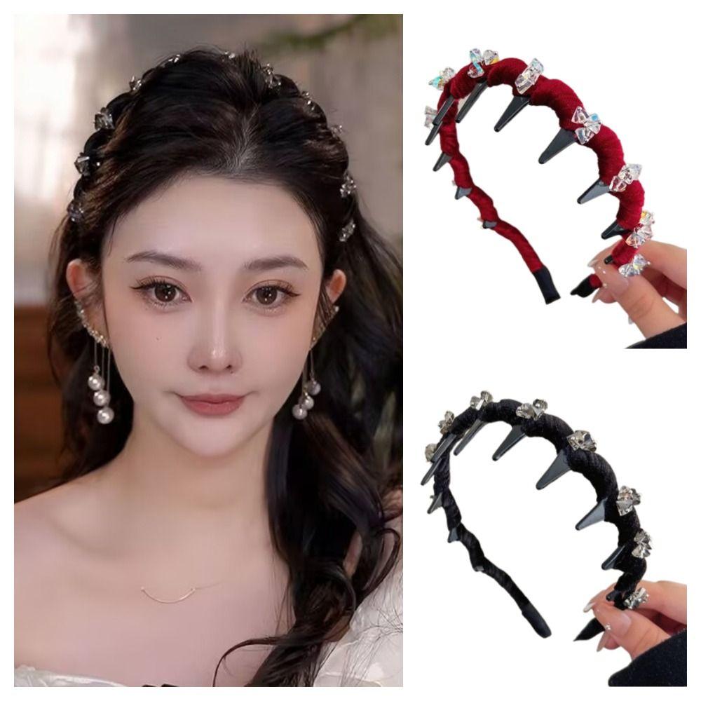 Fluffy High Cranial Top Headband Toothed Non-slip Hair Hoop Wave Headband with   Makeup