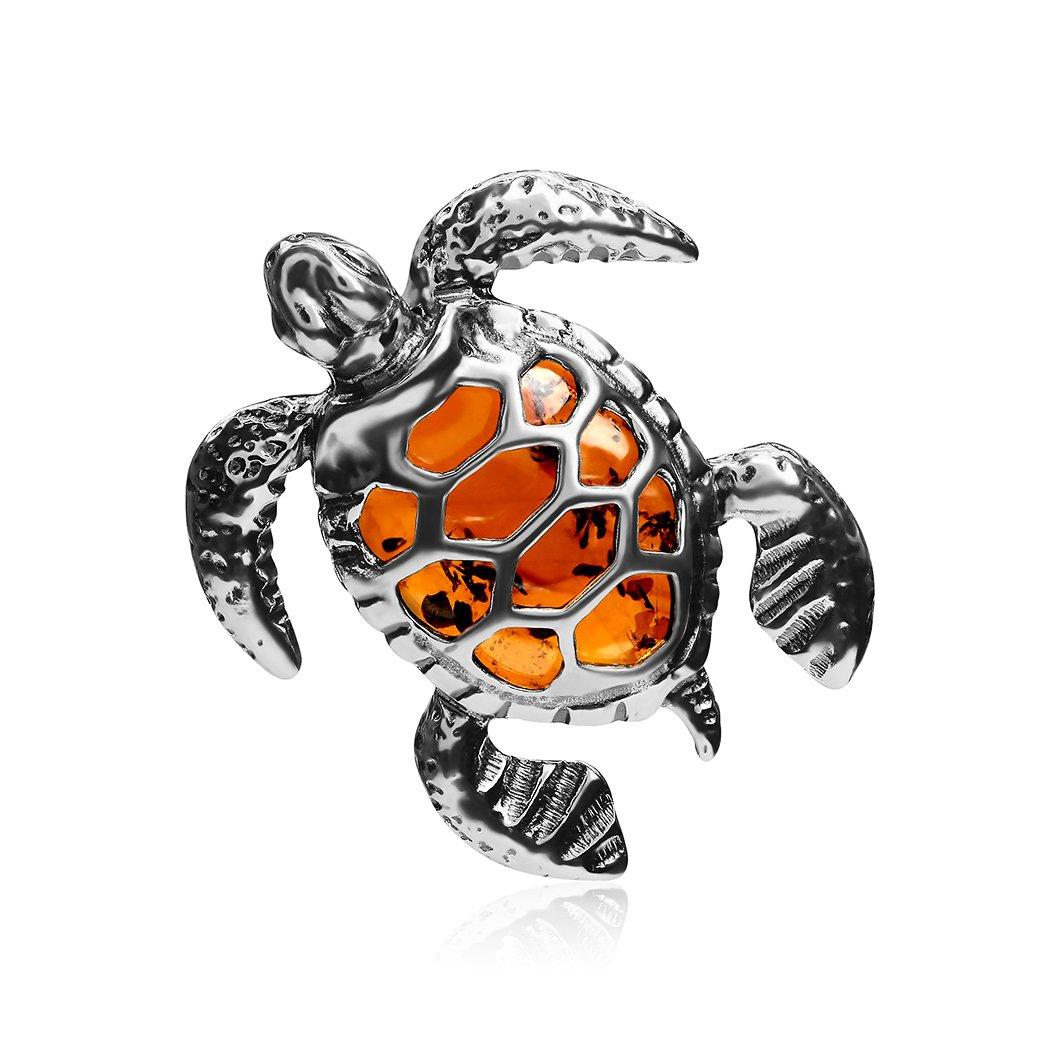 

Amber Sterling Silver Turtle Pendant