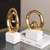 Gold Plated Endless Chain Abstract Artwork Ceramic Statue Desk Decoration Ornaments Chain Sculpture Room Aesthetics Decor