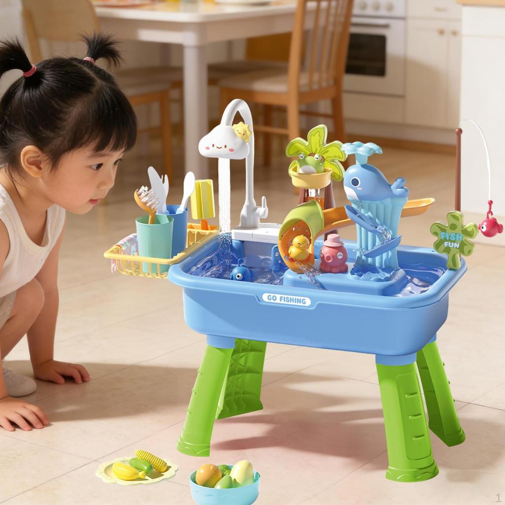 Playset Cooking Pretend Dishwashing Electric Water Circulation Fishing Game Sensory Play Toy