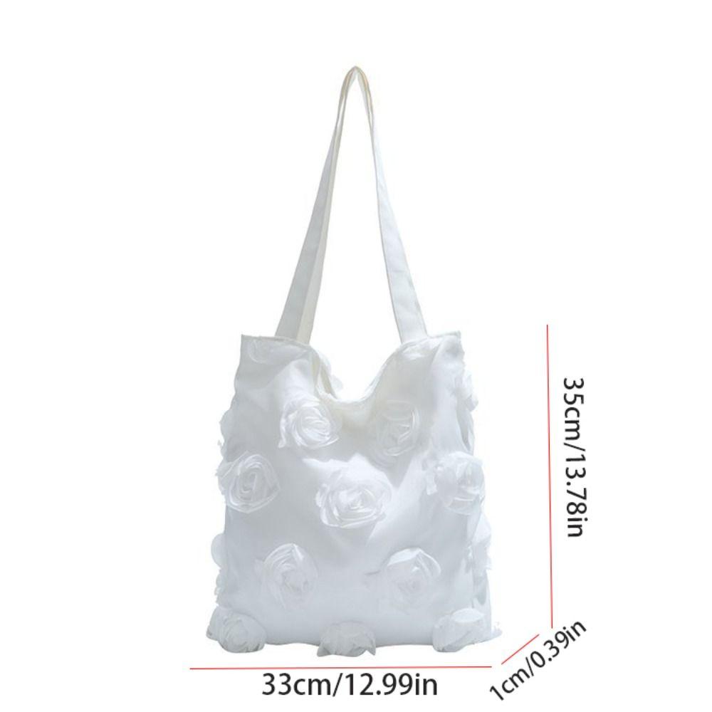 Lightweight Flower Tote Bag Large Capacity Nylon Cloth Handbag Casual Canvas Bag Vacation